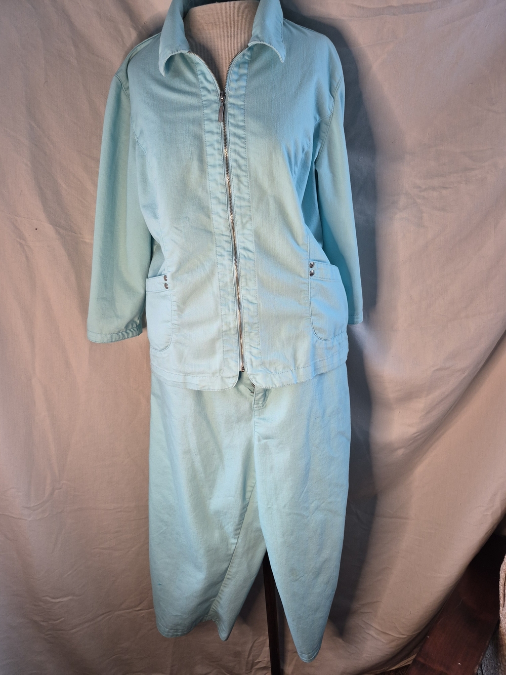 Koret Light Blue Cotton Zip Jacket & Pants Pantsuit